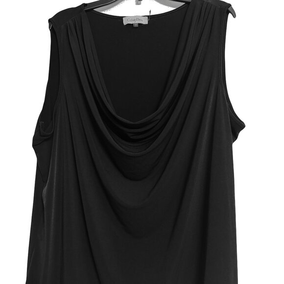 Calvin Klein 1X Black Draped Cowl Neck Blouse | Elegant Flowy Top Plus Size - Picture 3 of 5